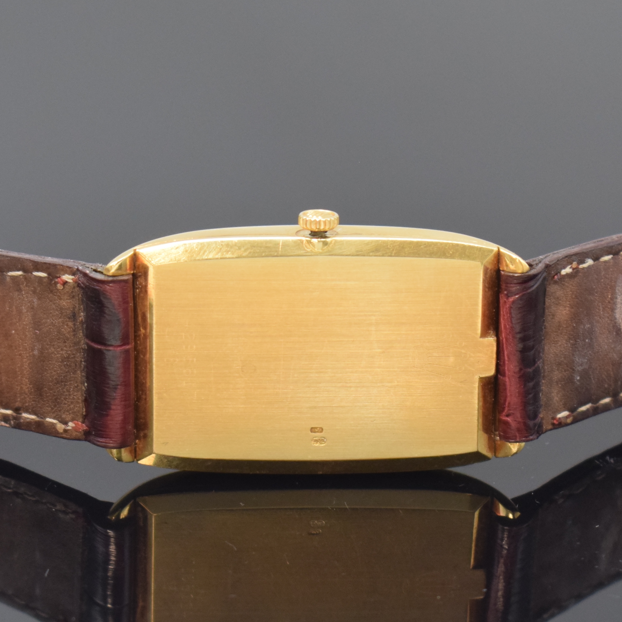 Detail c: ROLEX Cellini seltene Armbanduhr in GG 750/000 Referenz 4108, Schweiz um 1975, Handaufzug, leicht gerundetes rechteckiges Geh., Boden aufgedr., orig. ...