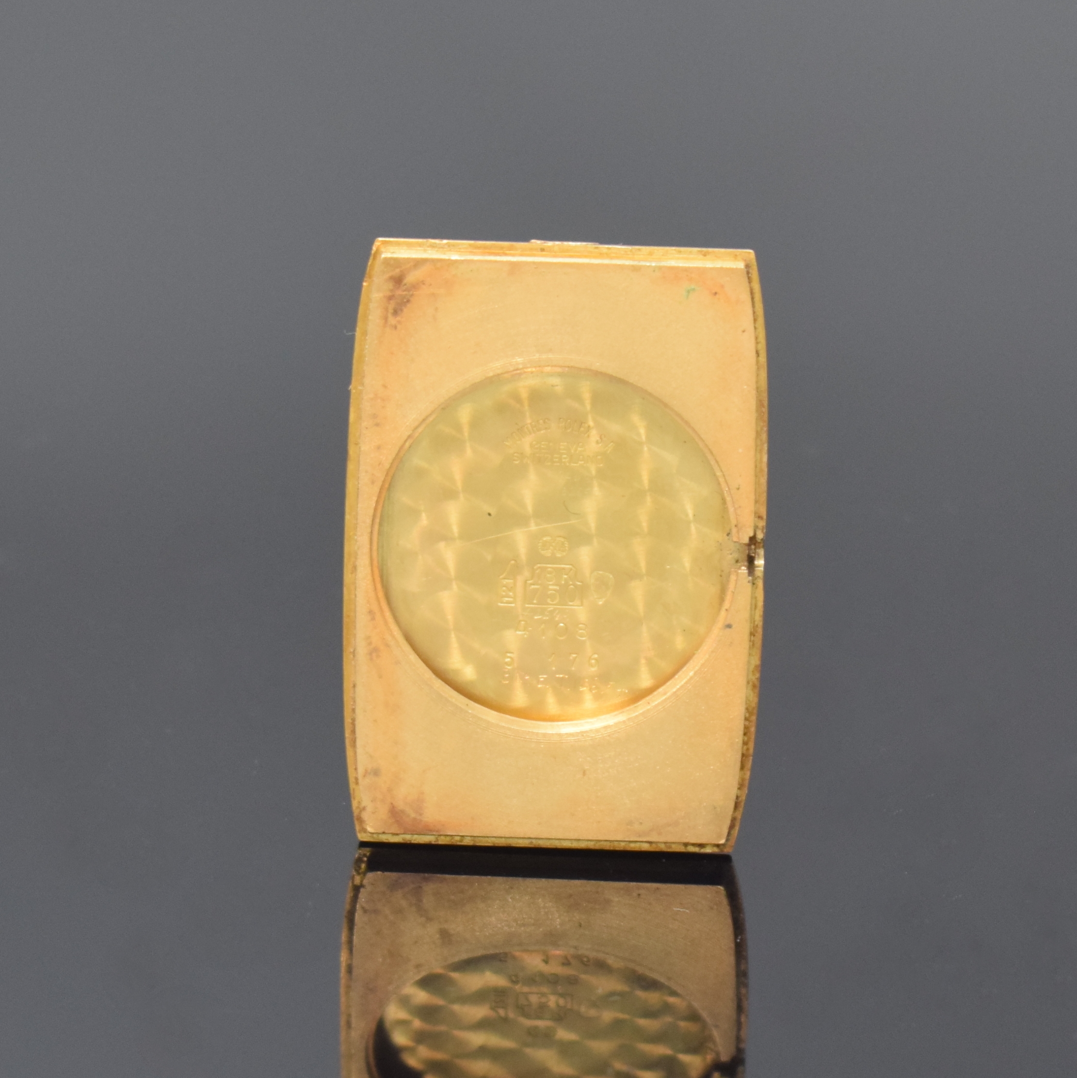 Detail d: ROLEX Cellini seltene Armbanduhr in GG 750/000 Referenz 4108, Schweiz um 1975, Handaufzug, leicht gerundetes rechteckiges Geh., Boden aufgedr., orig. ...