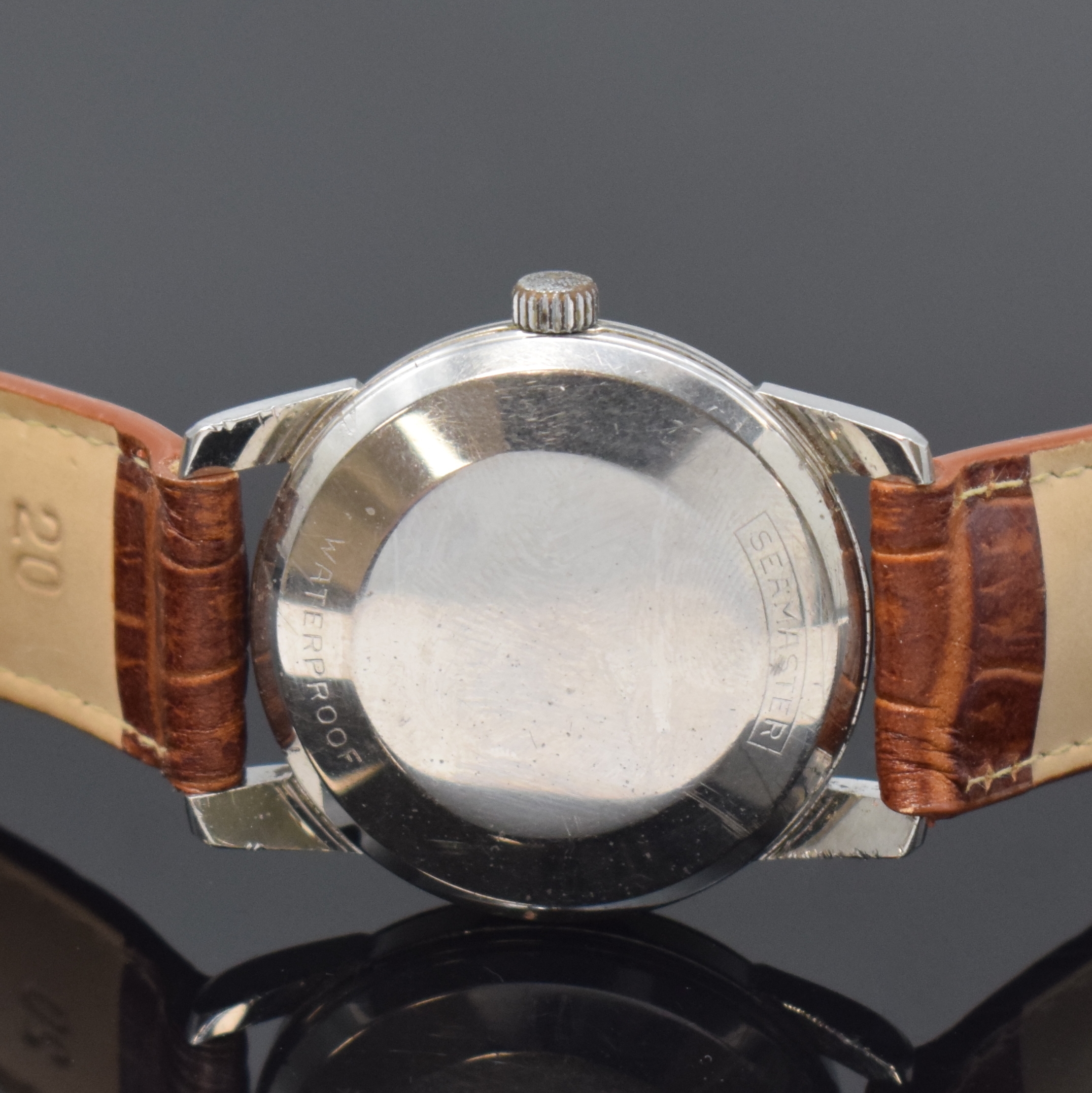 Detail c: OMEGA Seamaster Armbanduhr Referenz 2846SC in Stahl, Schweiz um 1960, Automatik, 3-tlg. Geh., Boden aufgedr., silb. Duoton-Zifferbl. pat., aufges. ...