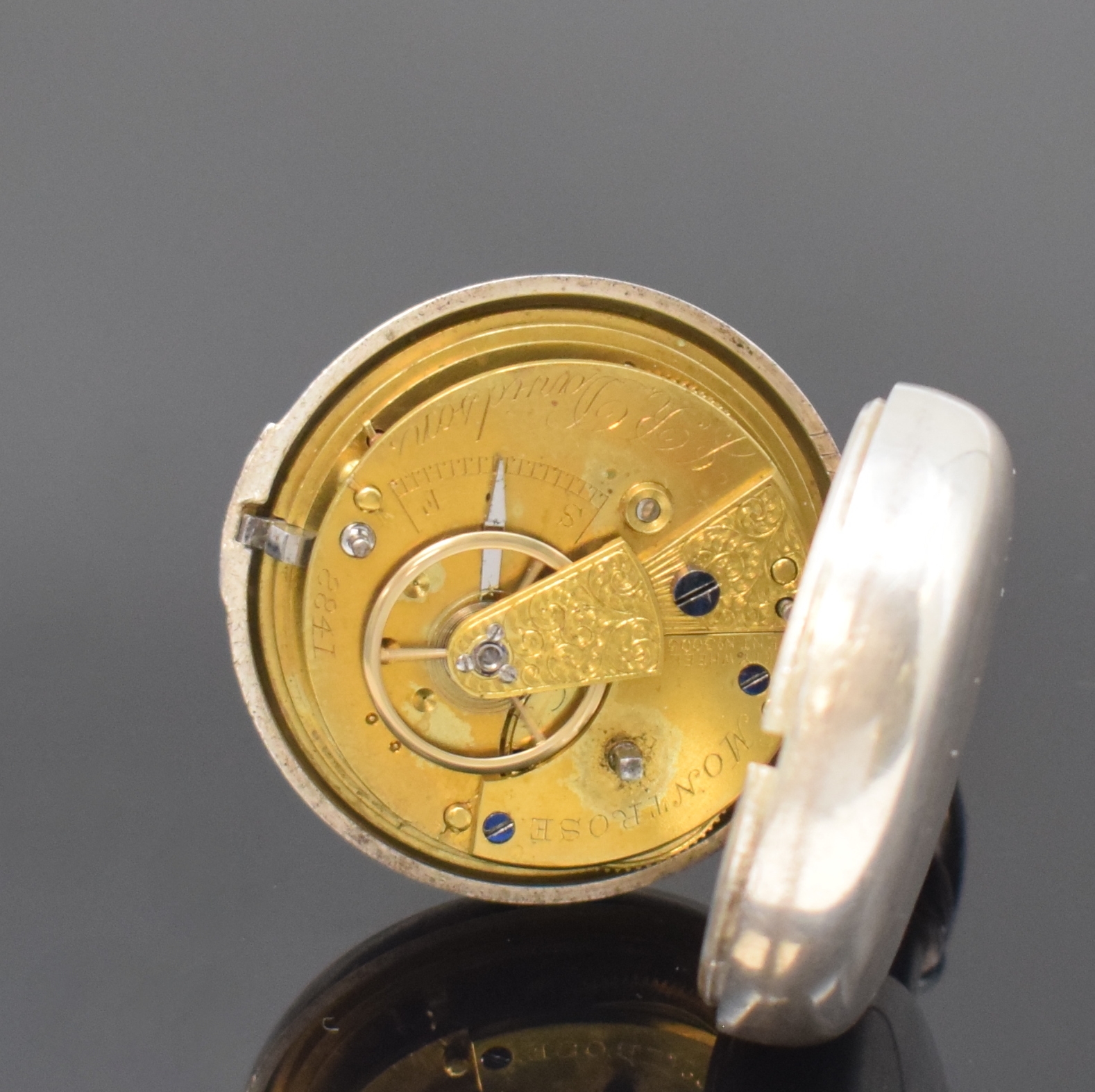 Detail e: J.R. DAVIDSON offene schwere Taschenuhr in Sterlingsilber, Chester Hallmark 1904, Schlüsselaufzug, glattes Geh. u. Übergeh., Emailzifferbl. m. ...