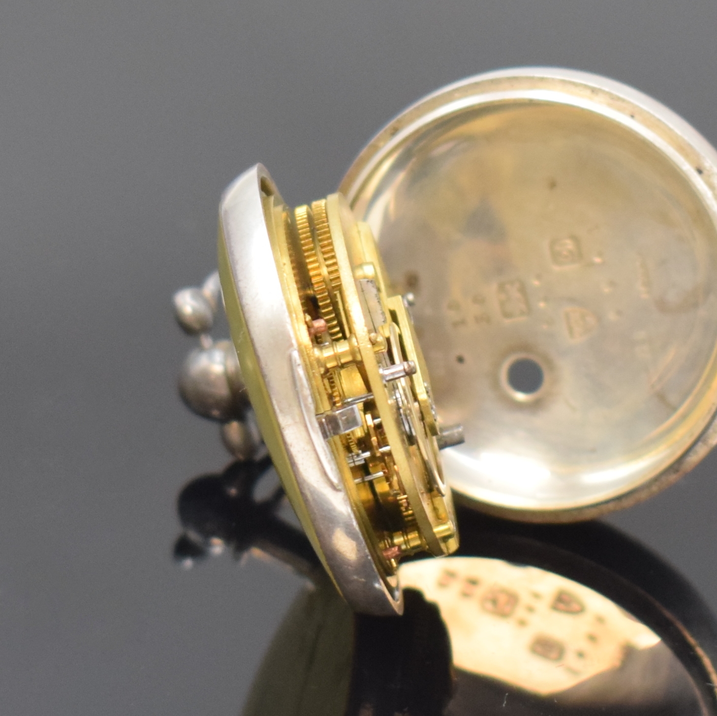 Detail f: J.R. DAVIDSON offene schwere Taschenuhr in Sterlingsilber, Chester Hallmark 1904, Schlüsselaufzug, glattes Geh. u. Übergeh., Emailzifferbl. m. ...