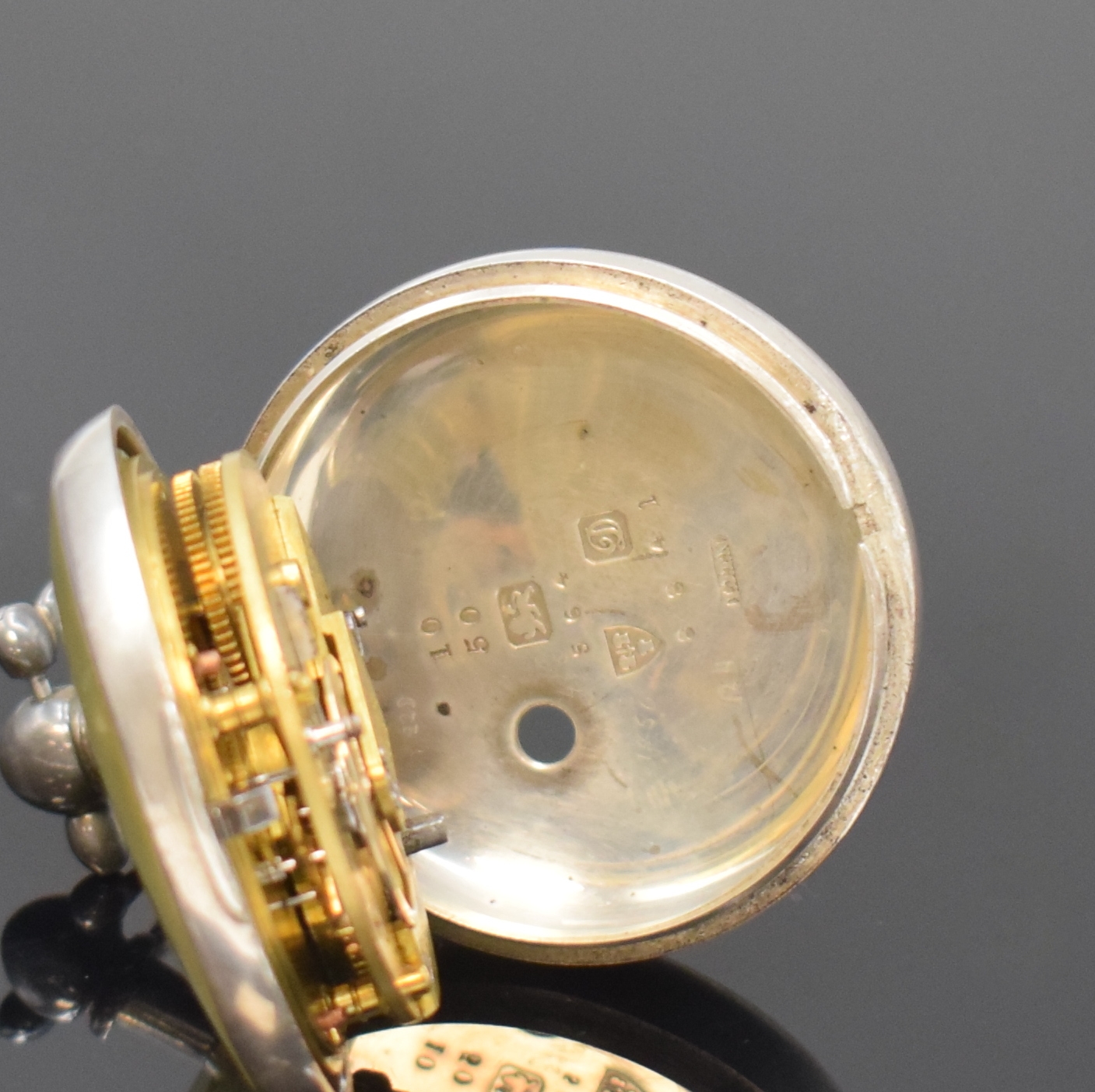 Detail g: J.R. DAVIDSON offene schwere Taschenuhr in Sterlingsilber, Chester Hallmark 1904, Schlüsselaufzug, glattes Geh. u. Übergeh., Emailzifferbl. m. ...