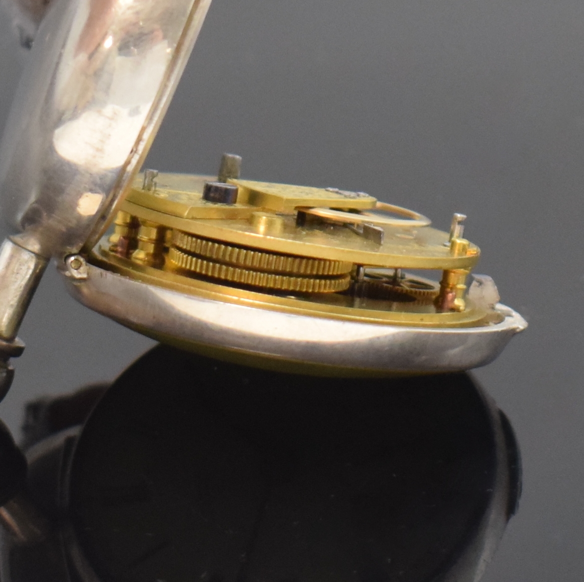 Detail h: J.R. DAVIDSON offene schwere Taschenuhr in Sterlingsilber, Chester Hallmark 1904, Schlüsselaufzug, glattes Geh. u. Übergeh., Emailzifferbl. m. ...