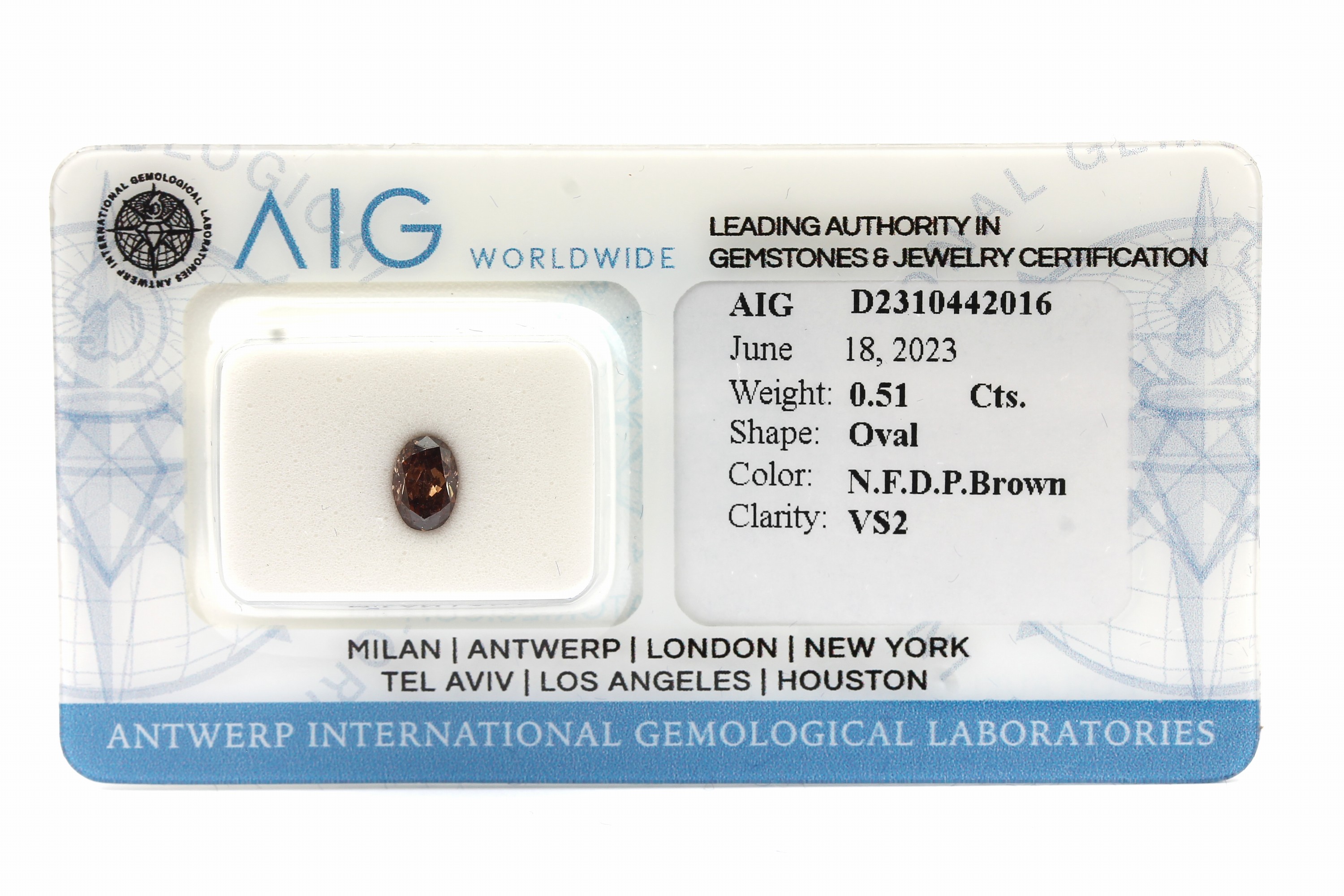 Loser Diamant, 0.51 ct natural fancy deep pinkish brown/vs2, eingeschweißt, mit AIG -Expertise