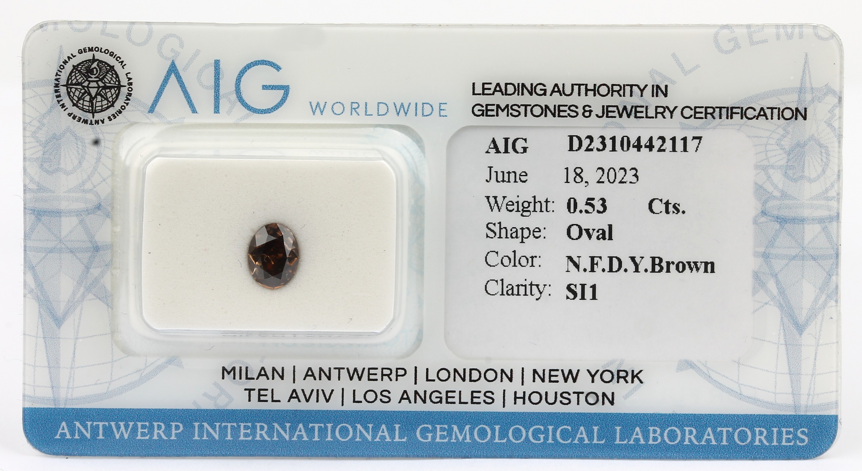Loser Diamant, 0.53 ct natural fancy deep yellowish brown/si1, eingeschweißt, mit AIG- Expertise