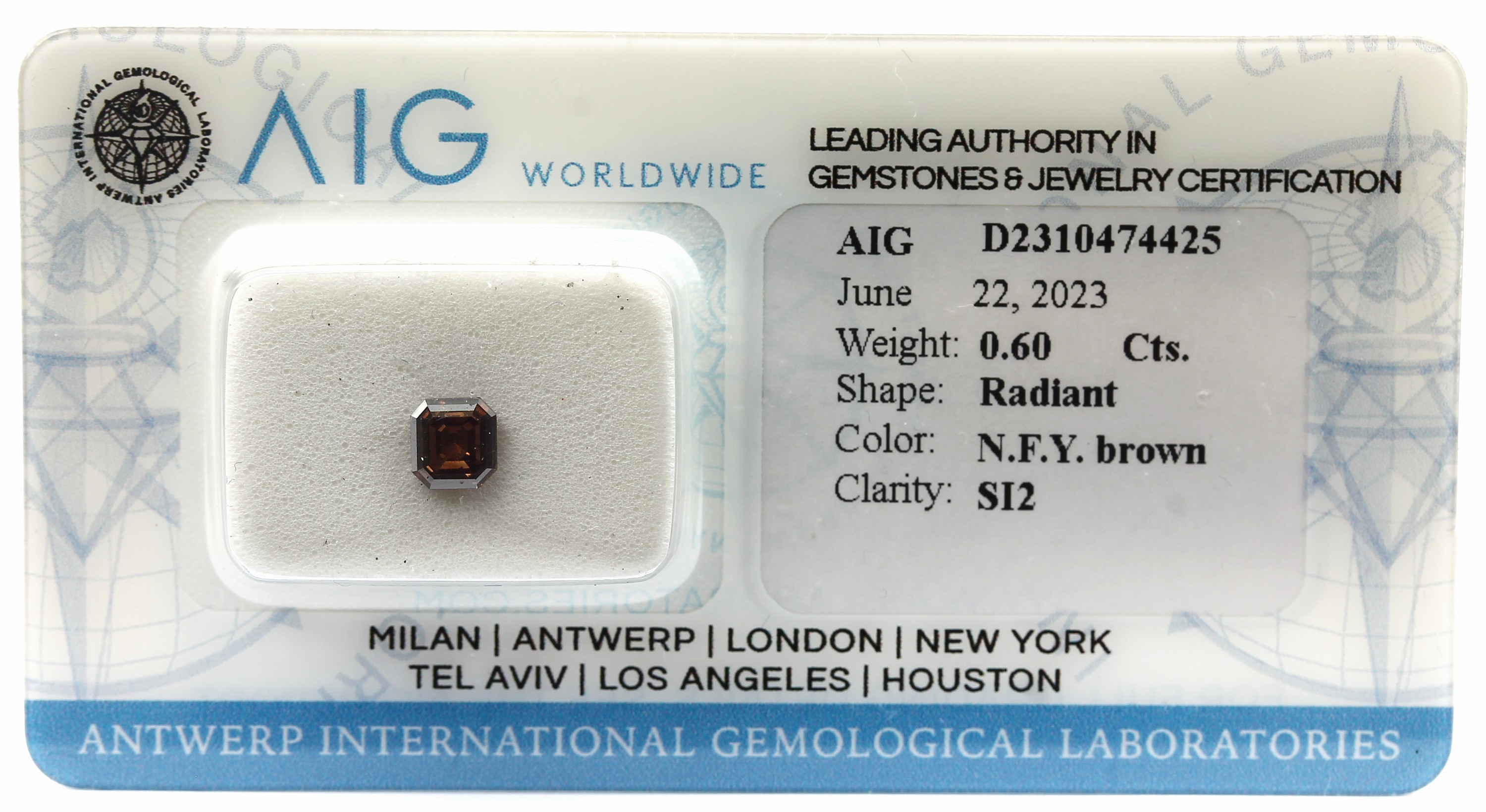 Loser Diamant, 0.60 ct natural fancy yellowish brown/si2, eingeschweißt, mit AIG -Expertise