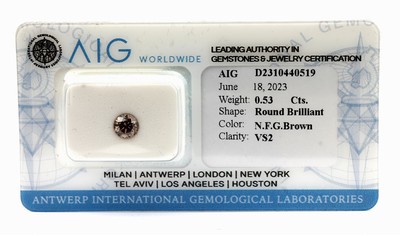 Image 26763358 - Loose brilliant, 0.53 ct natural fancy grayishbrown/vs2, sealed with AIG-expertise Valuation Price: 1400, - EUR