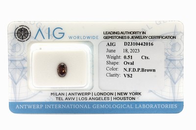 Image 26763371 - Loose diamond, 0.51 ct natural fancy deep pinkish brown/vs2, sealed, with AIG-expertise Valuation Price: 1400, - EUR