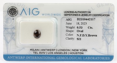 Image 26763380 - Loose diamond, 0.53 ct natural fancy deep yellowish brown/si1, sealed, with AIG- expertise Valuation Price: 950, - EUR