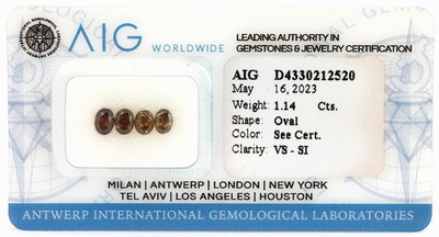 Image 26763397 - Lot 4 loose diamonds, 1.14 ct natural fancy brown & deep yellowish green/vs-si, oval bevelled, sealed, with AIG-expertise Valuation Price: 1900, - EUR