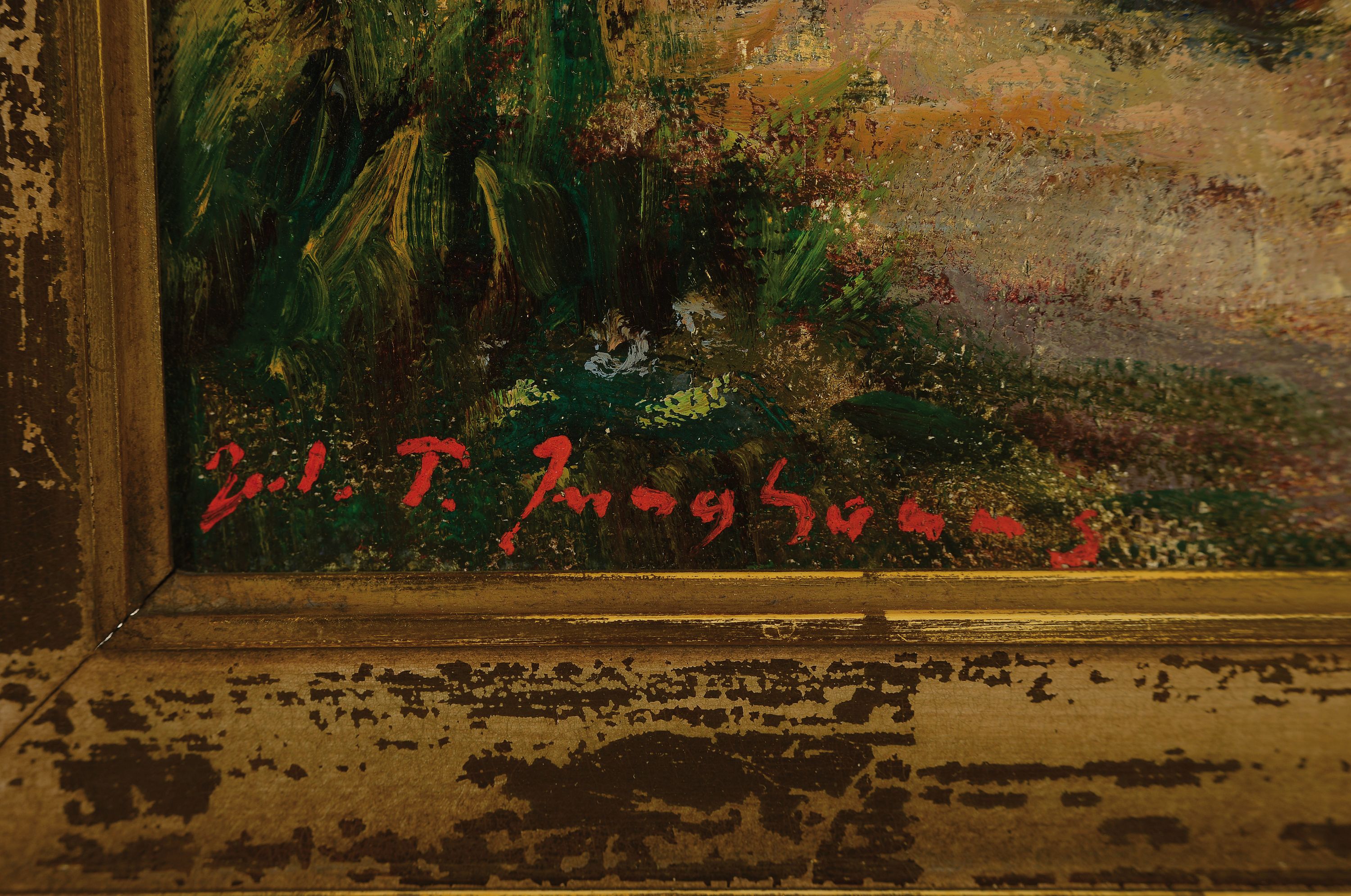 Detail l: Julius Paul Junghanns, 1876 Wien-1958 Düsseldorf, Bauer mit Pferdegespann, Öl/Lwd, links unten signiert, ca. 50x60xm, Prunkrahmen ca. 76x86cm