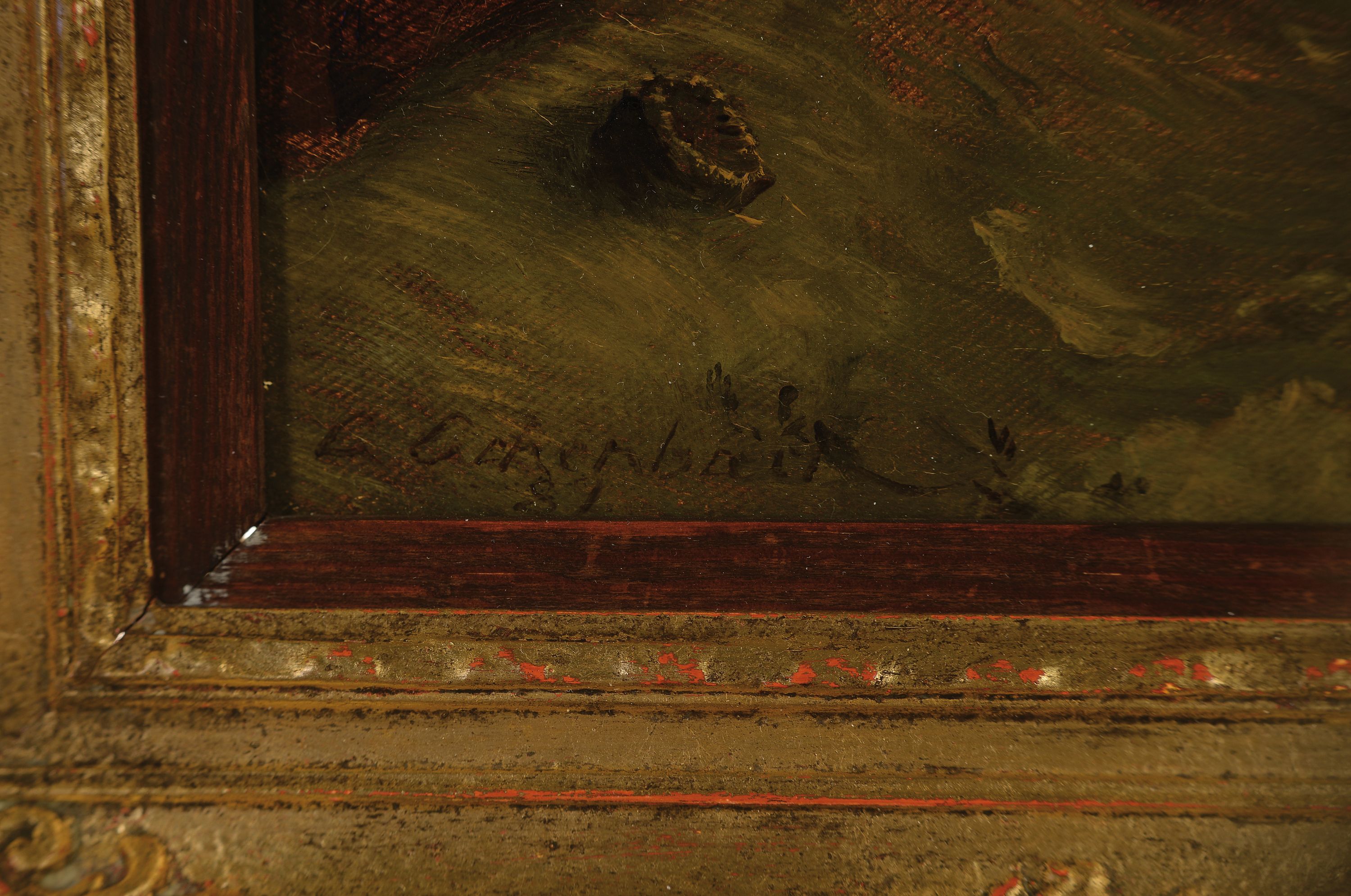 Detail l: Andreas Achenbach, 1815 Kassel-1910 Düsseldorf, Segelschiff in Seenot unter fahler Mondsichel, Öl/Lwd, links unten signiert und dat. 89, ca. ...