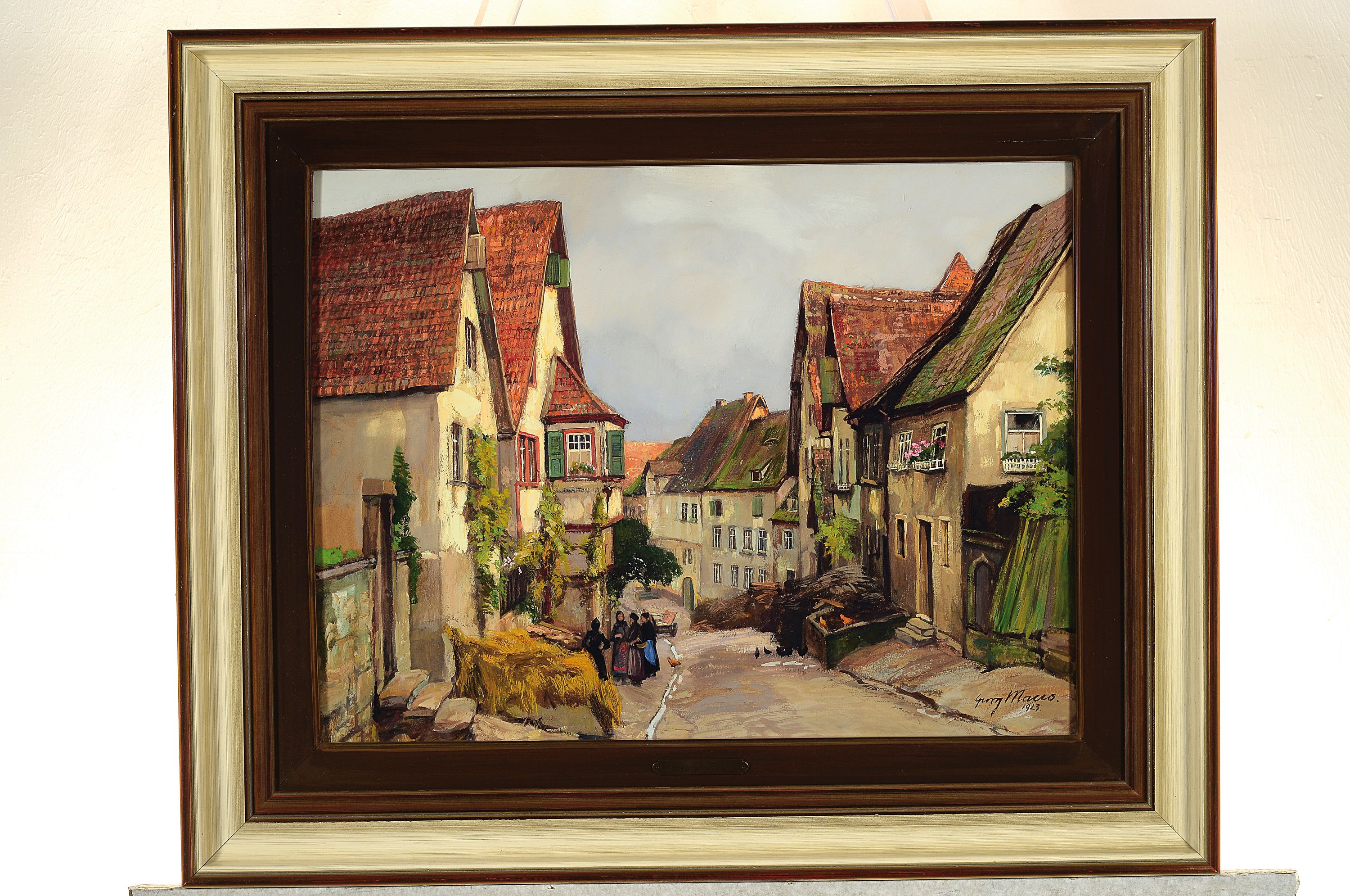 Detail k: Georg Macco, 1863 Aachen-1933 Genua, Blick in eine Dorfstraße, Mischtechnik auf Papier, rechts unten signiert und dat. 1923, ca. 39x52cm, u.Gl., R. ...