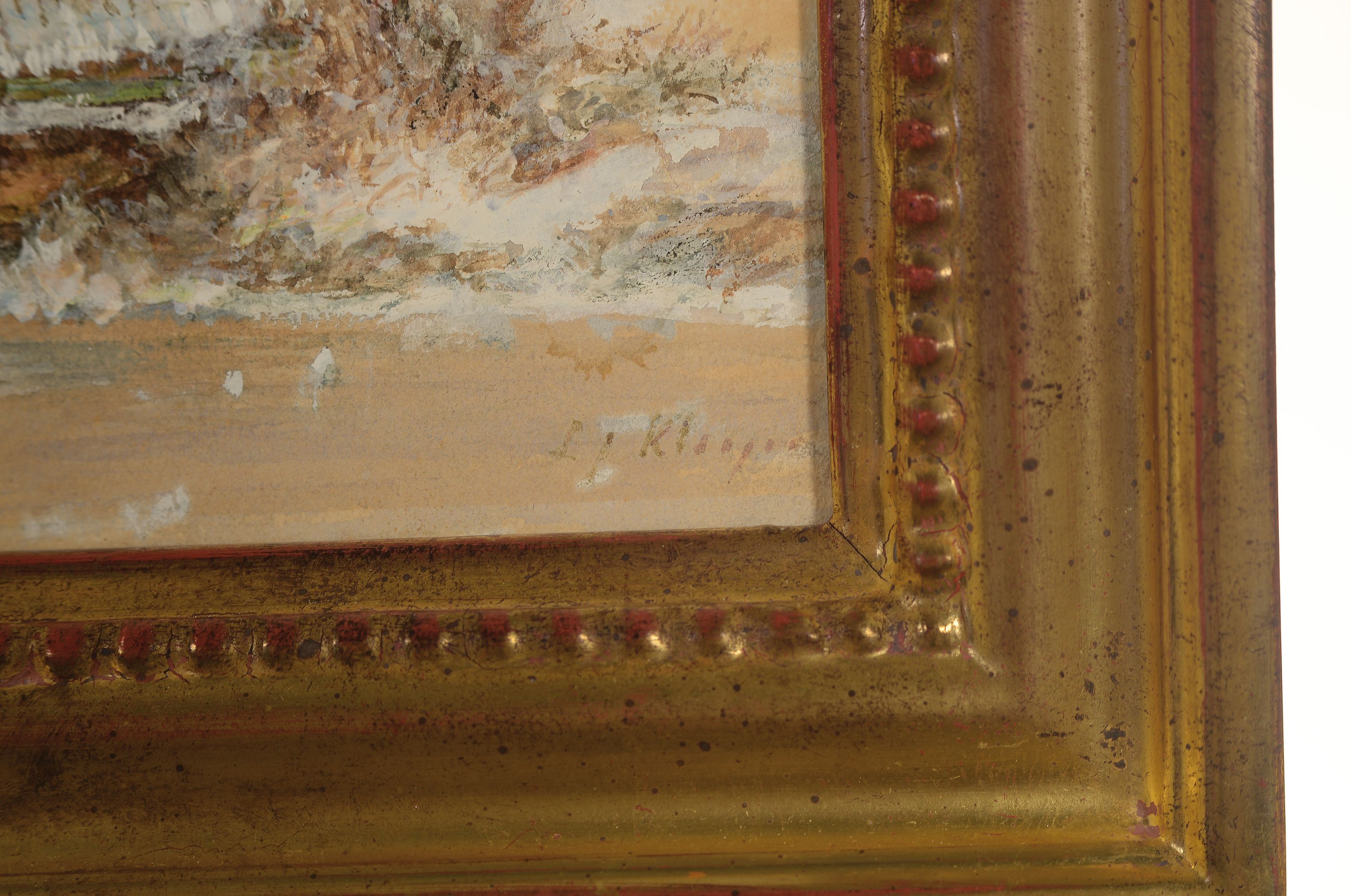 Detail a: Lodewijk Johannes Kleijn, 1817 Loosduinen-1897Den Haag, Winterlandschaft mit Personen auf dem Eis, Aquarell und Deckweiss, rechts unten signiert, ca. ...