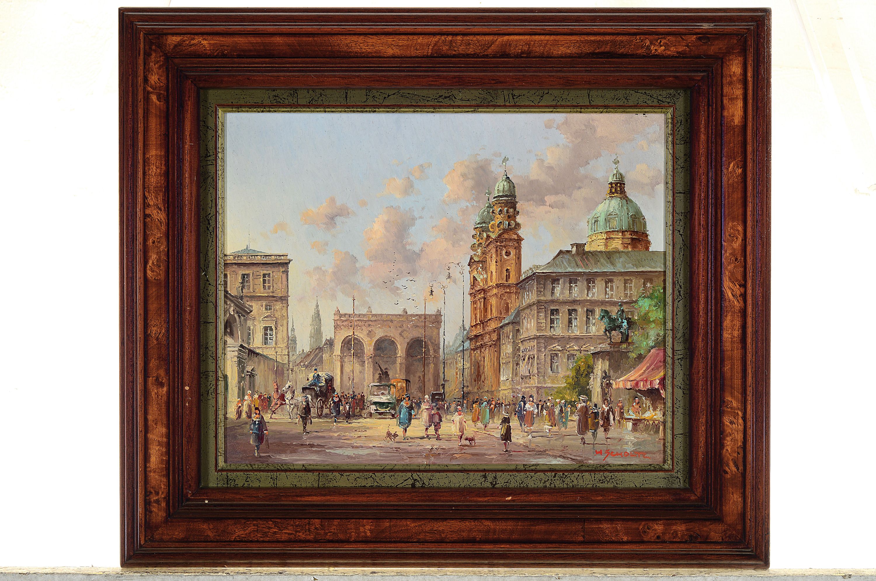 Detail k: Heinz Scholz, geb. 1925, Der Odeonsplatz in München, Öl/Kupfer, rechts unten signiert, ca. 24x30cm, R. ca. 37x43cm
