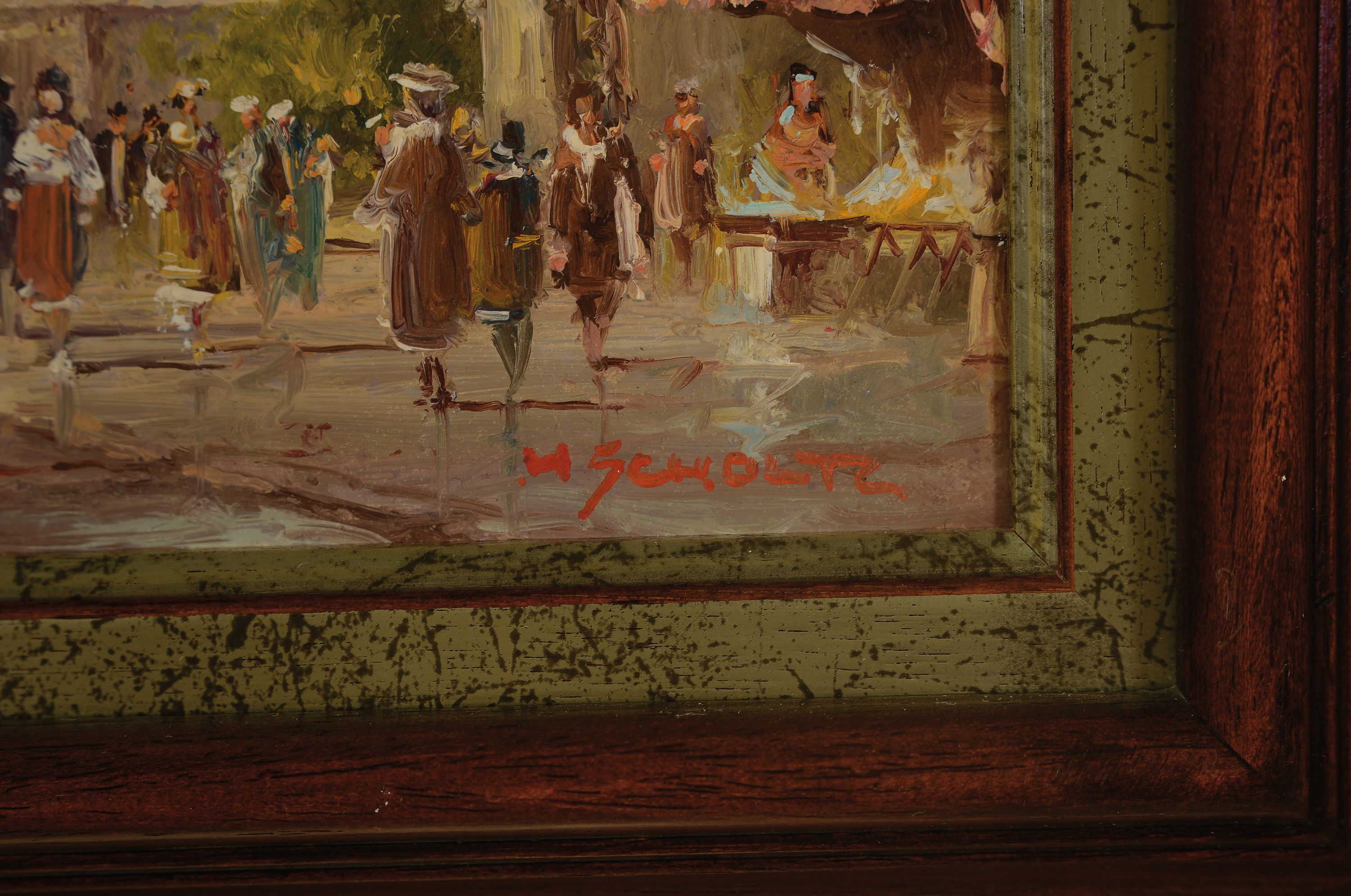 Detail l: Heinz Scholz, geb. 1925, Der Odeonsplatz in München, Öl/Kupfer, rechts unten signiert, ca. 24x30cm, R. ca. 37x43cm