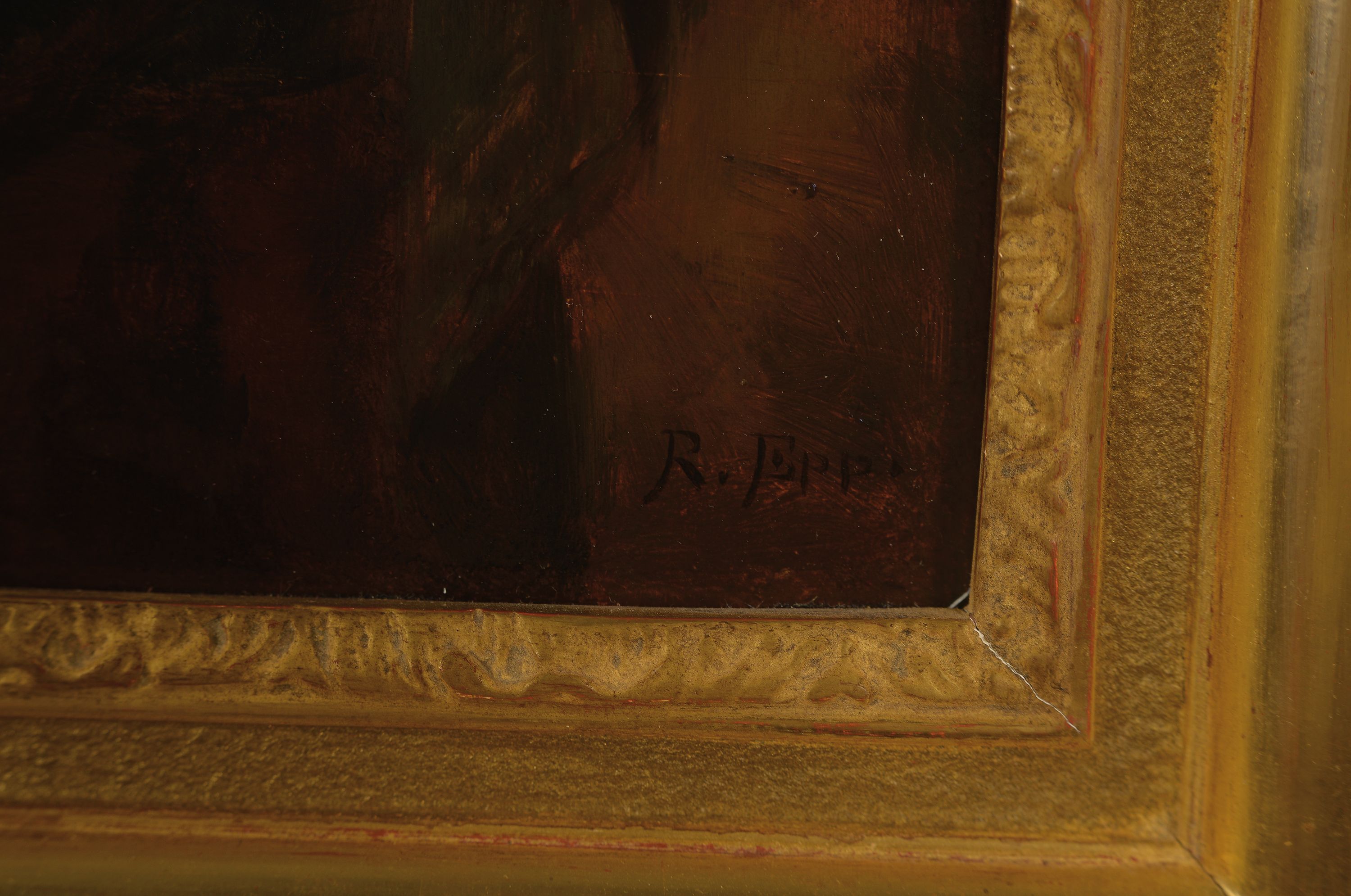 Detail l: Rudolf Epp, 1834 Eberbach-1910 München, Mädchen mit Katze und Schmetterling, Öl/Holz (Platte leicht gewölbt), rechts unten signiert, ca. 37x26cm, ...