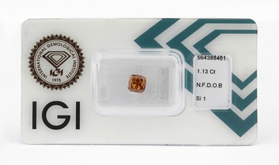 Image 26763401 - Loose diamond, 1.13 ct natural fancy deep orange brown/si1, sealed, with IGI- expertise Valuation Price: 1850, - EUR
