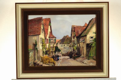 26763470k - Georg Macco, 1863 Aachen-1933 Genoa, view in avillage street, mixed media on paper, signed lower right and dated 1923, approx. 39x52cm, under glass, frame approx. 57x70cm