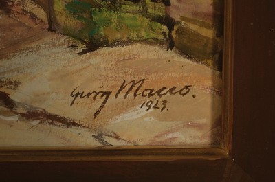 26763470l - Georg Macco, 1863 Aachen-1933 Genoa, view in avillage street, mixed media on paper, signed lower right and dated 1923, approx. 39x52cm, under glass, frame approx. 57x70cm