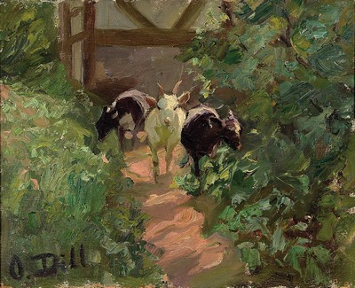 Image 26763484 - Otto Dill, 1884 Neustadt/Wstr.-1957 Bad Dürkheim, three goats in a garden, oil/canvas,signed lower left, created before 1920, approx. 46x57cm, frame approx. 60x71cm