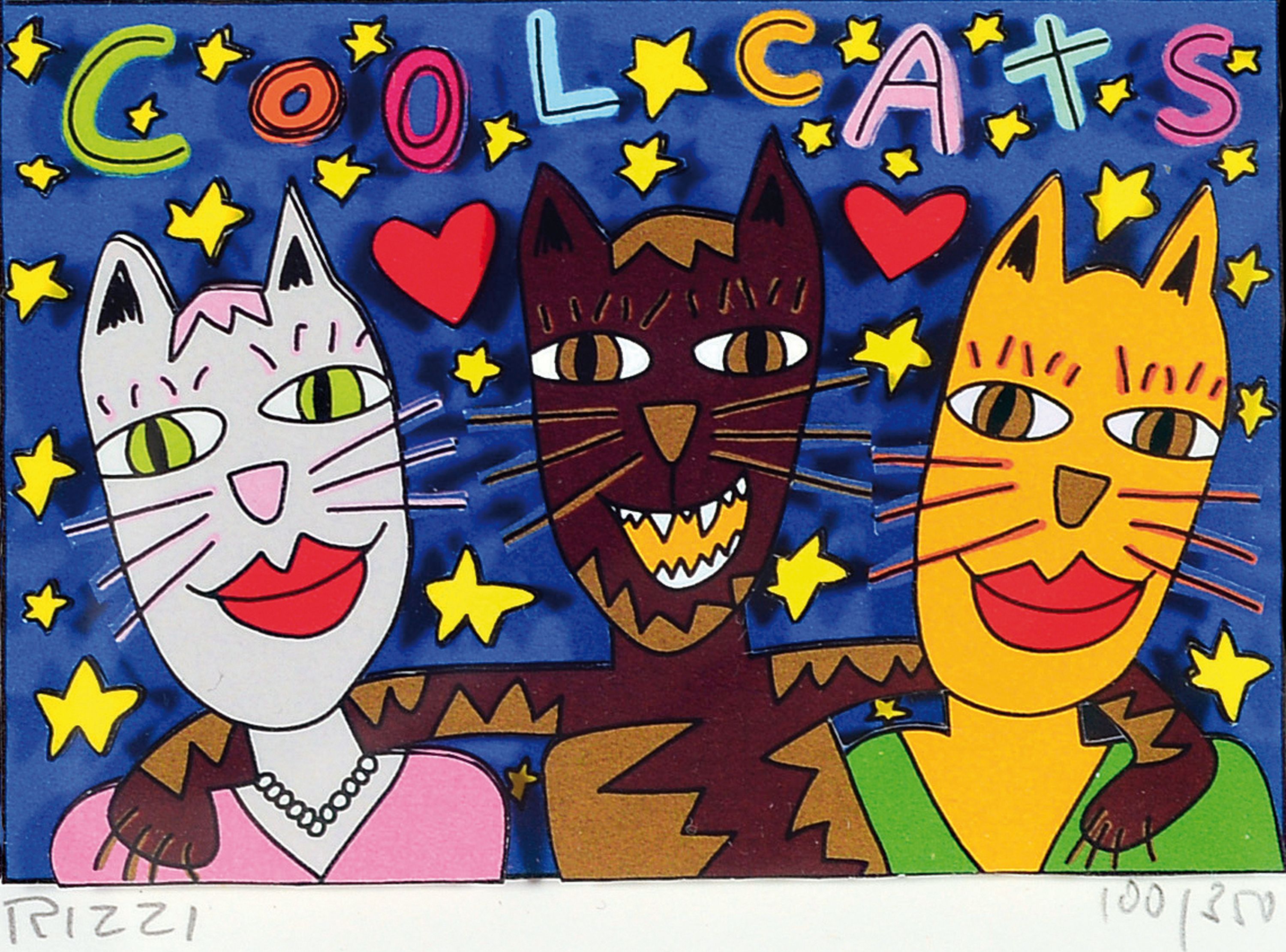 James Rizzi, 1950-2011 New York, Cool Cats, dreidimensionale Farbserigraphie, drucksign., num. 100/350, rückseitig num. Hologramm, ca. 10x7cm, PP, ...