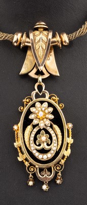 26764755a - 15 kt Gold Perl-Collier, um 1880