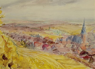Image 26765579 - Ludwig Schreieck, 1911 St. Martin-1944 Munich,watercolor, autumn landscape, probably view ofOberreifenberg in Taunus, signed lower left, framed under PP and glass 45x52 cm