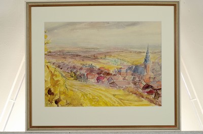 26765579k - Ludwig Schreieck, 1911 St. Martin-1944 Munich,watercolor, autumn landscape, probably view ofOberreifenberg in Taunus, signed lower left, framed under PP and glass 45x52 cm