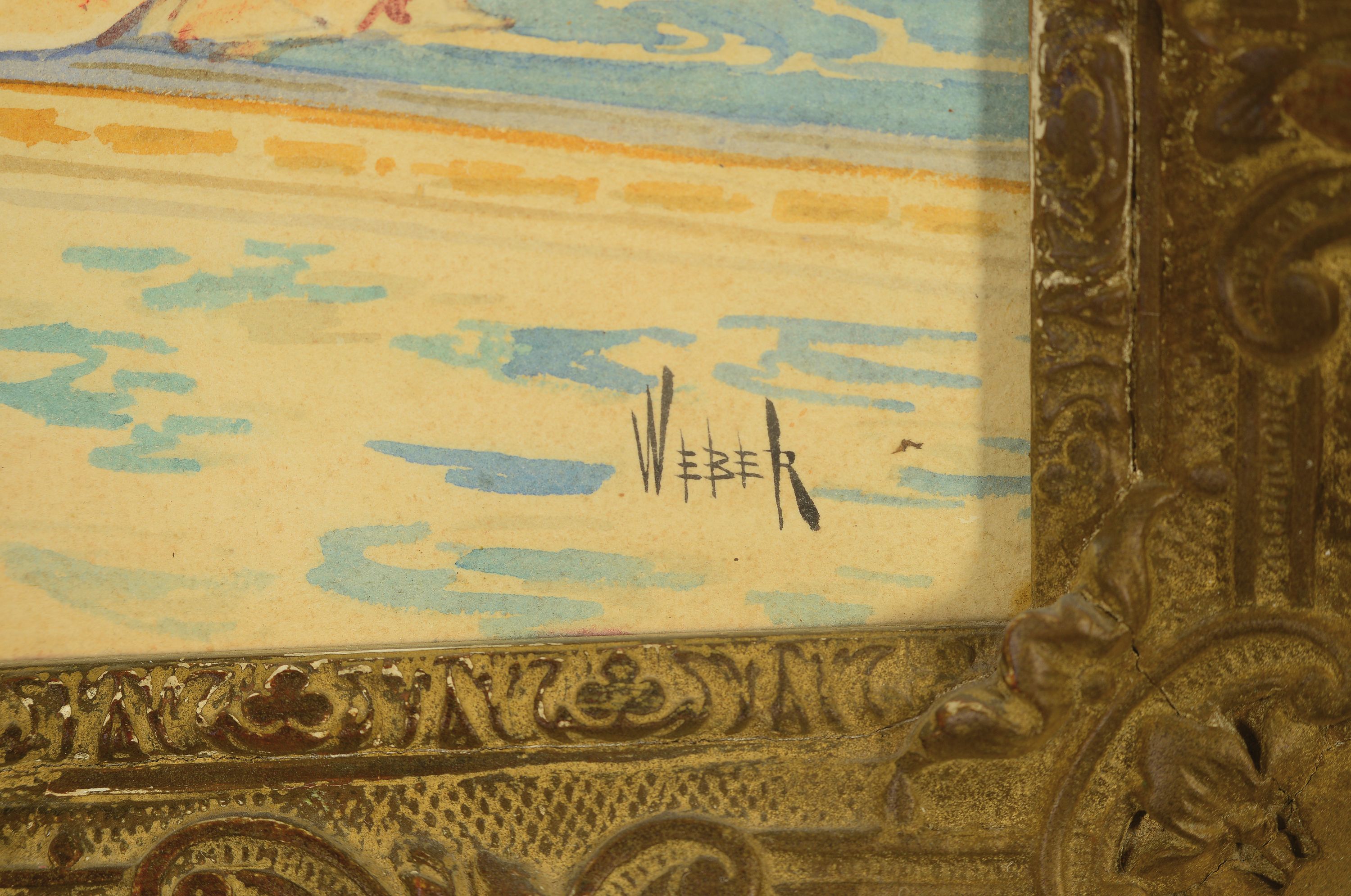 Detail a: Alfred Weber, 1859 - 1931, herrschaftliches Bibliotheks-Interieur, Kardinal beim Lesen, Aquarell/Papier, rechts unten signiert, ca. 37x24 cm, ...