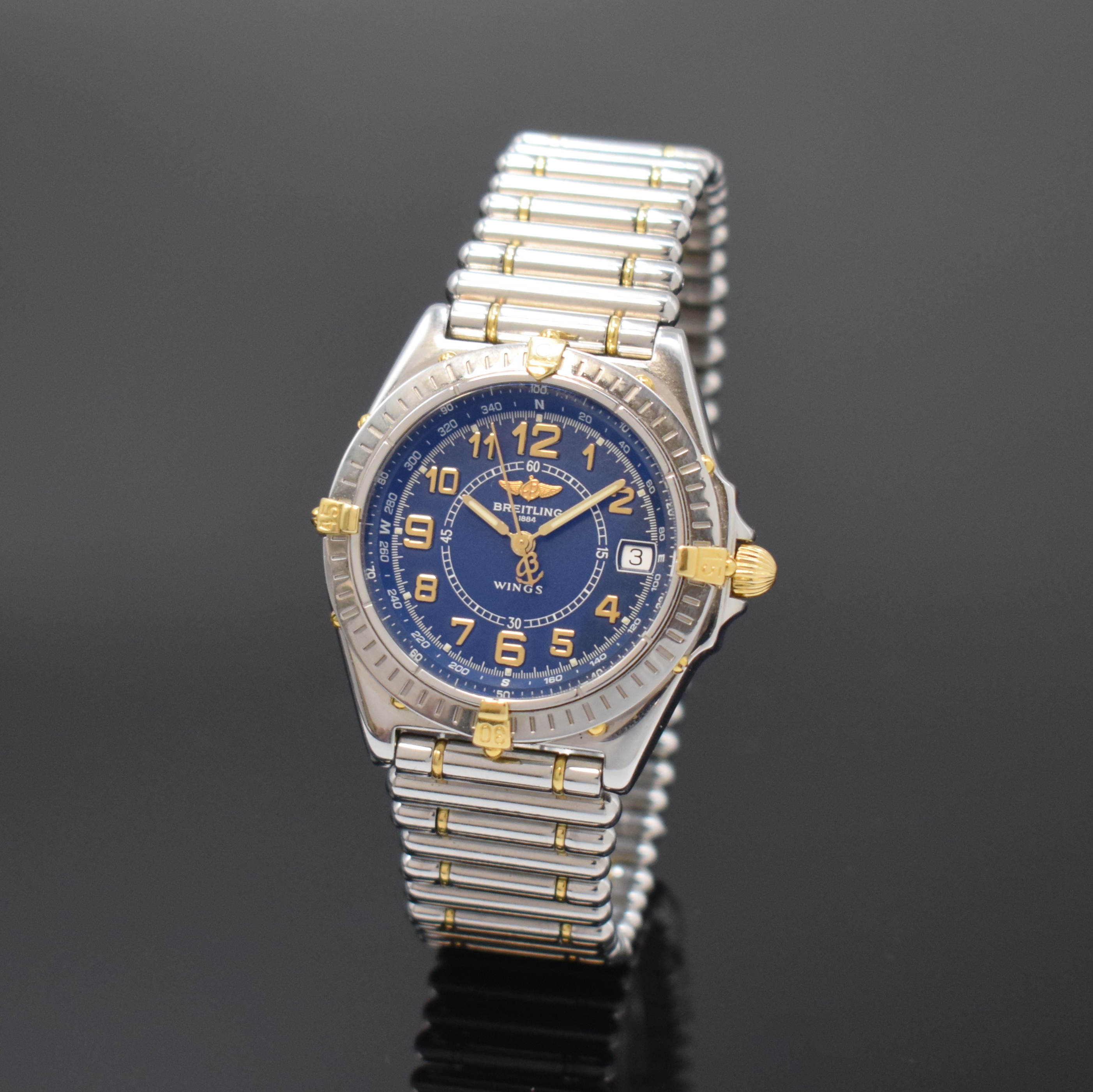 BREITLING Herrenarmbanduhr Modellserie Wings Referenz B66050, Schweiz um 1998, quarz, z. T. verg. Edelstahlgeh. inkl. orig. Gliederband m. dopp. ...