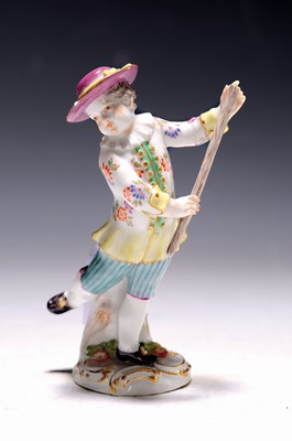 Image 26765613 - Porcelain figure, Meissen, early 20th century, on staff and hat slightly dam., porcelain, colorfully painted, gold decoration, height approx. 11.5 cm