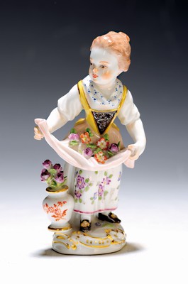 Image 26765614 - Porcelain figurine, Meissen, 20th century, gardener with flower vase, minimal restored on the flowers or damaged, polychrome painting, H. approx. 12.5 cm