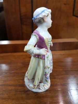 26765615d - Porcelain figure, Meissen, 20th century, dancing girl, polychrome painted, gold decoration, height 11.5 cm