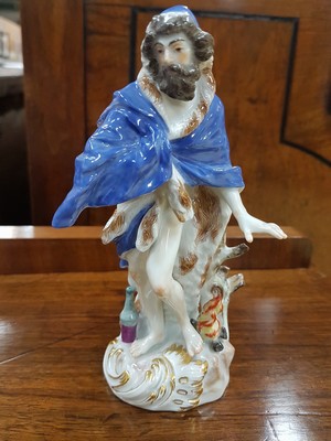 26765617a - Porcelain figure, Meissen, 20th century, allegory of winter, model no. 61114, polychrome painting, gold decoration, height approx. 15 cm