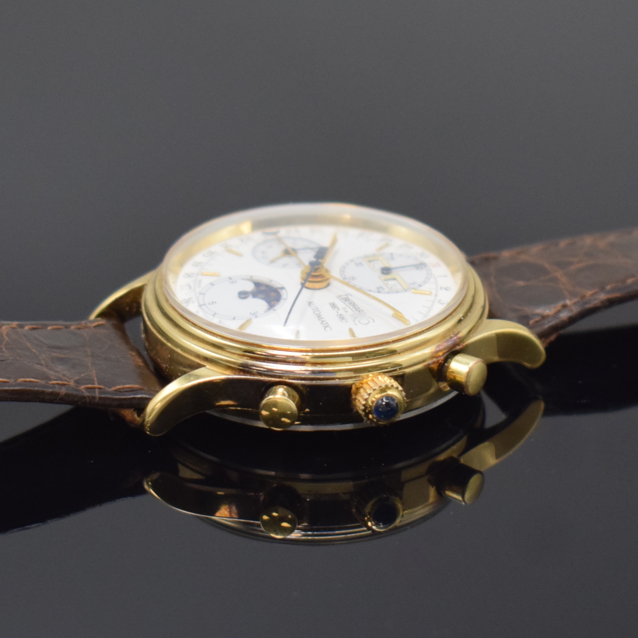 Detail b: EBERHARD & CO auf 699 Stück limitierter Armbandchronograph mit Kalender, Schweiz 1987, Automatik, verg. Geh., Stahlboden verschr., Korrekturdr. ...