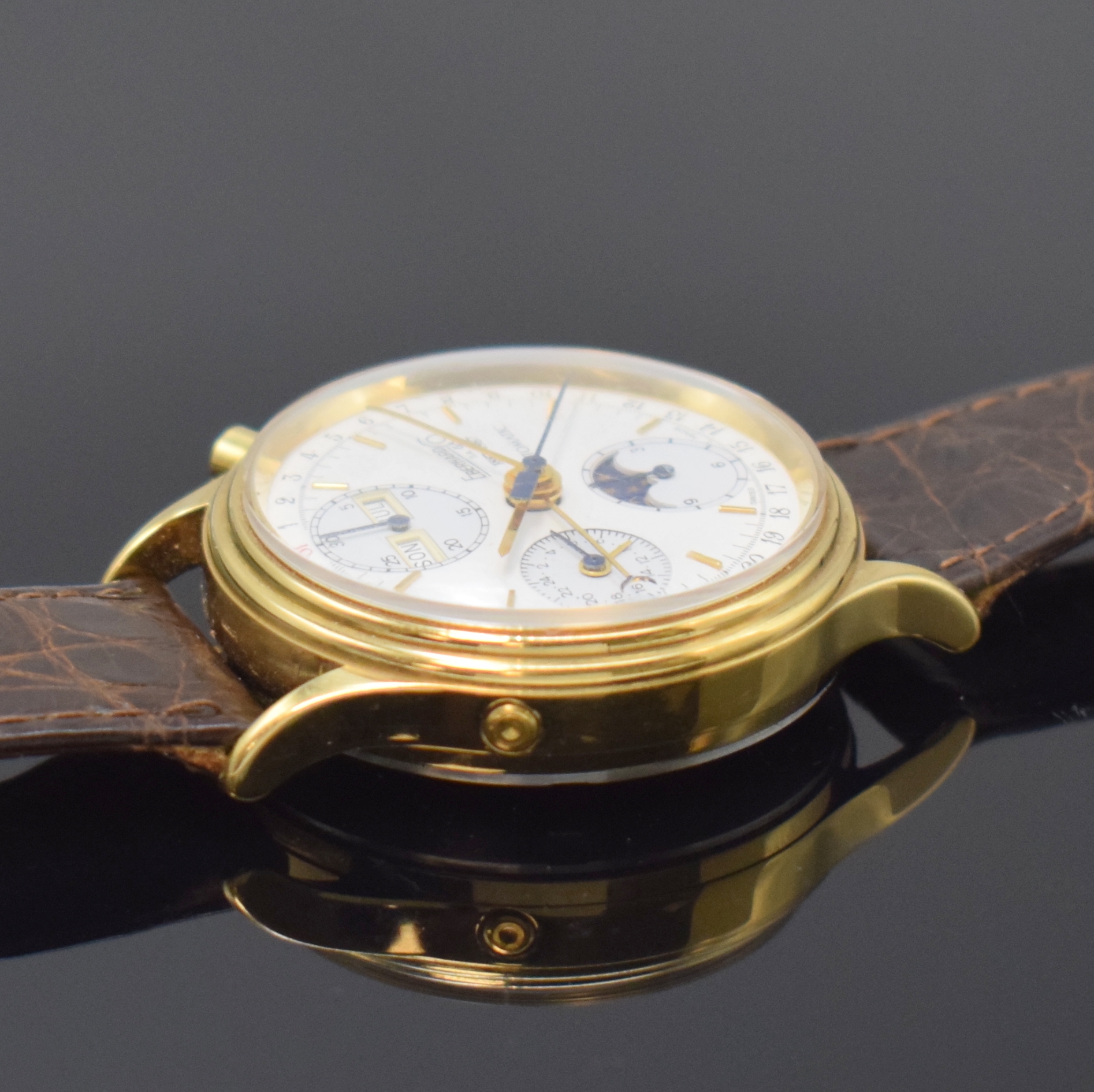 Detail c: EBERHARD & CO auf 699 Stück limitierter Armbandchronograph mit Kalender, Schweiz 1987, Automatik, verg. Geh., Stahlboden verschr., Korrekturdr. ...