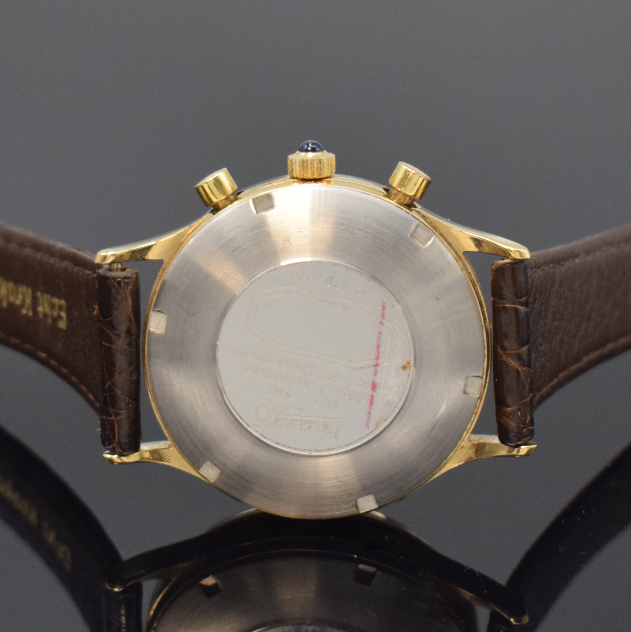 Detail d: EBERHARD & CO auf 699 Stück limitierter Armbandchronograph mit Kalender, Schweiz 1987, Automatik, verg. Geh., Stahlboden verschr., Korrekturdr. ...