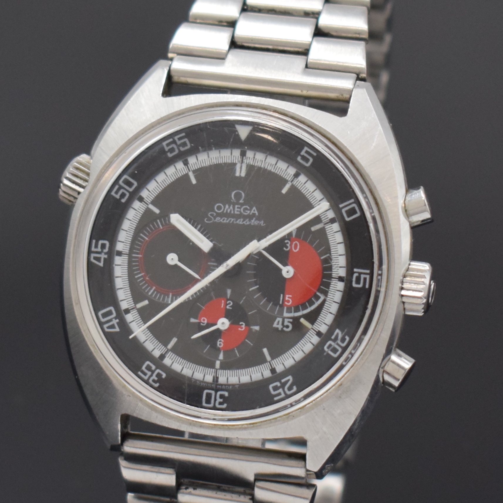 Detail a: OMEGA Herrenchronograph Seamaster "Soccer Timer" in Stahl Referenz 145.019, Schweiz um 1969, Handaufzug, Boden m. Seamasterlogo verschr., ...