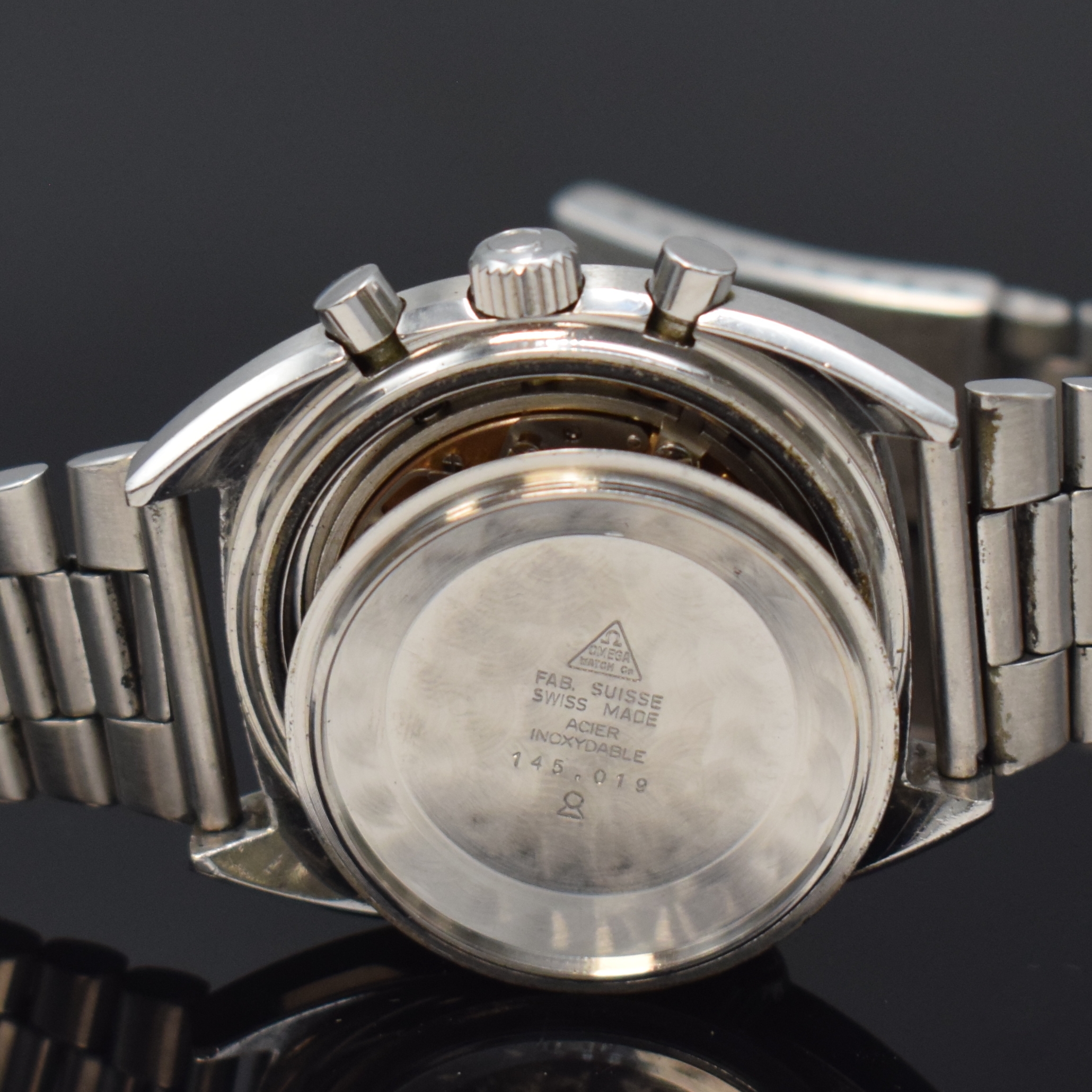 Detail g: OMEGA Herrenchronograph Seamaster "Soccer Timer" in Stahl Referenz 145.019, Schweiz um 1969, Handaufzug, Boden m. Seamasterlogo verschr., ...