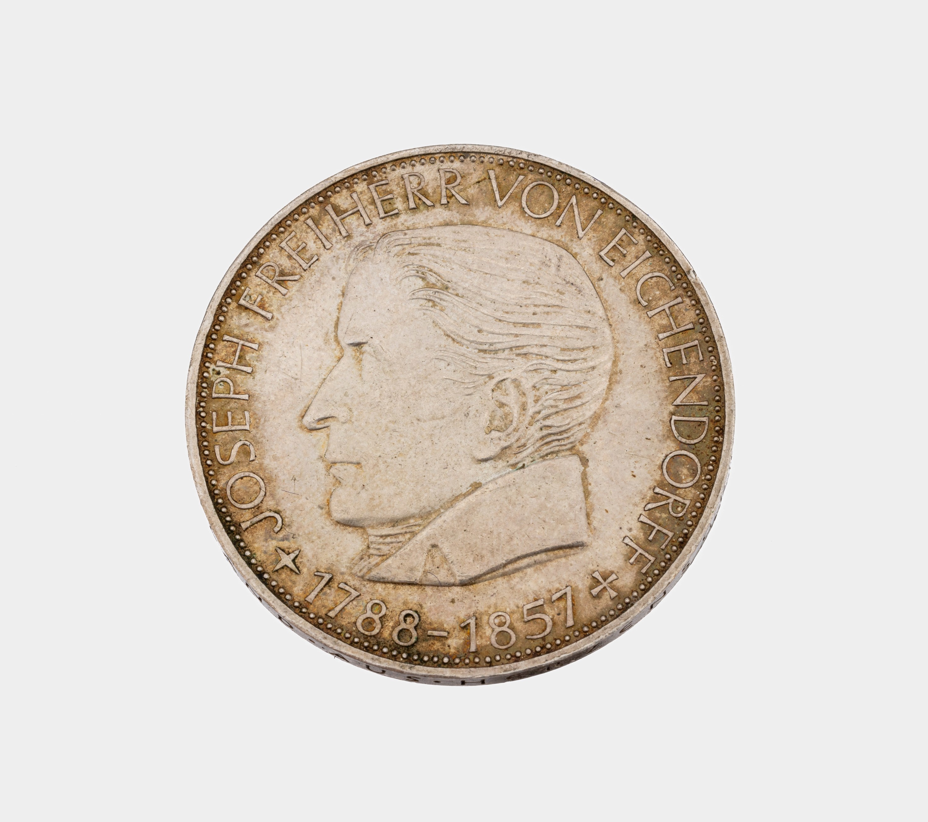 Silbermünze 5 Mark, Deutschland 1957, Freiherr Joseph von Eichendorff