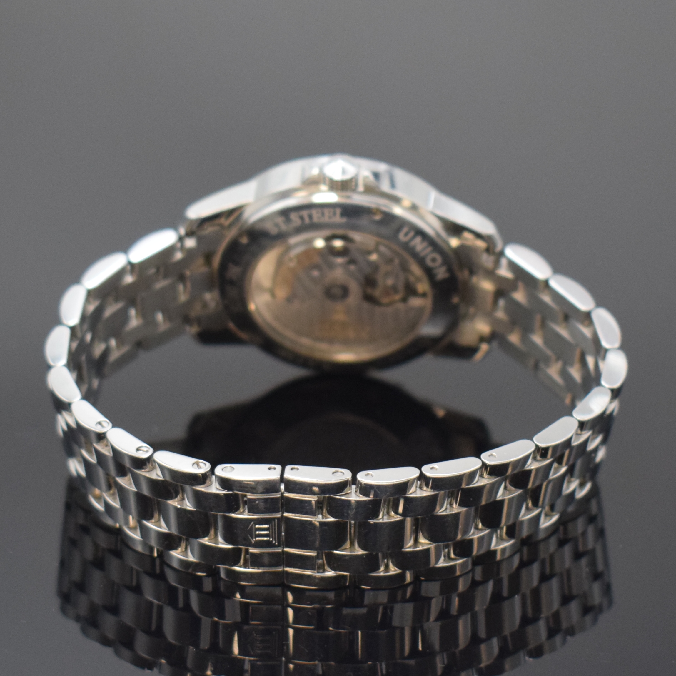 Detail b: UNION GLASHÜTTE Herrenarmbanduhr mit ewigem Kalender, Deutschland um 2000, Automatik, beids. vergl. Edelstahlgeh. inkl. orig. Gliederband mit dopp. ...