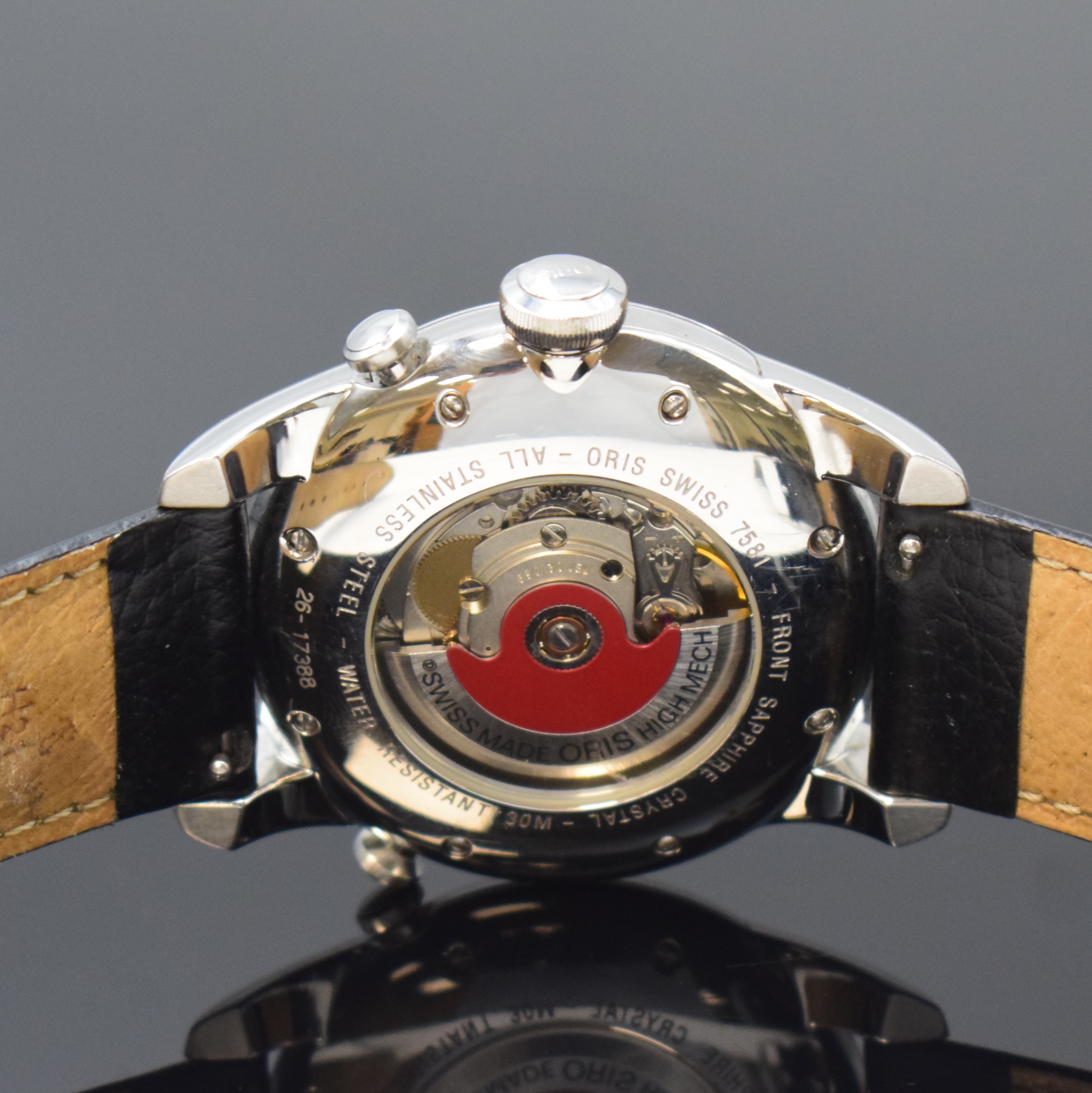 Detail d: ORIS Artelier Worldtimer Herrenarmbanduhr mit 2-Zeitzonen Referenz 7581, Schweiz um 2005, Automatik, beids. vergl. Edelstahlgeh., Boden 8-fach ...