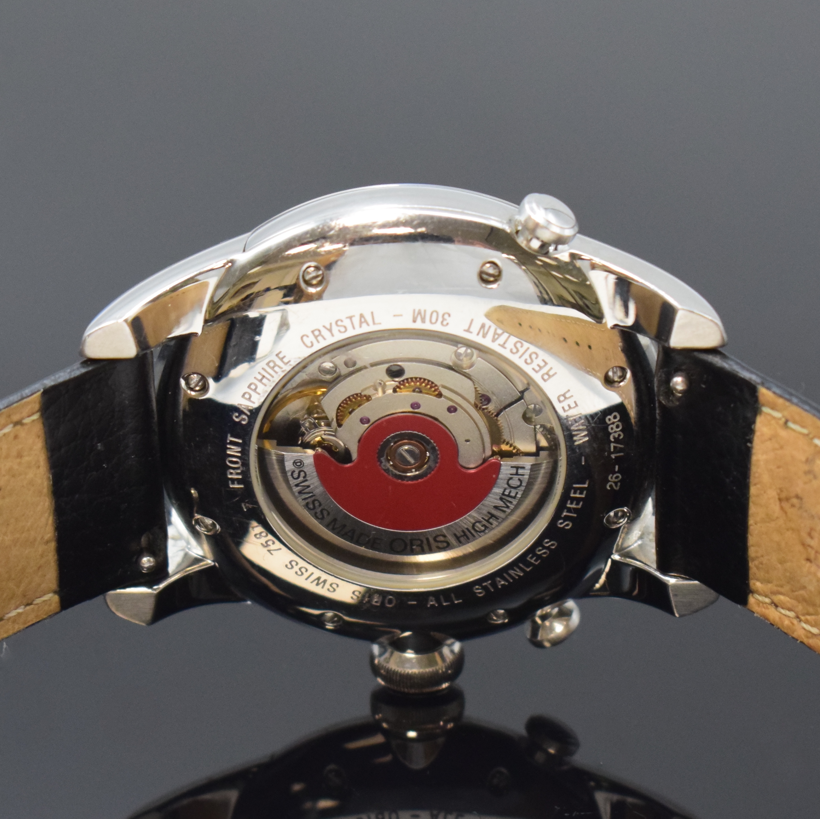 Detail e: ORIS Artelier Worldtimer Herrenarmbanduhr mit 2-Zeitzonen Referenz 7581, Schweiz um 2005, Automatik, beids. vergl. Edelstahlgeh., Boden 8-fach ...