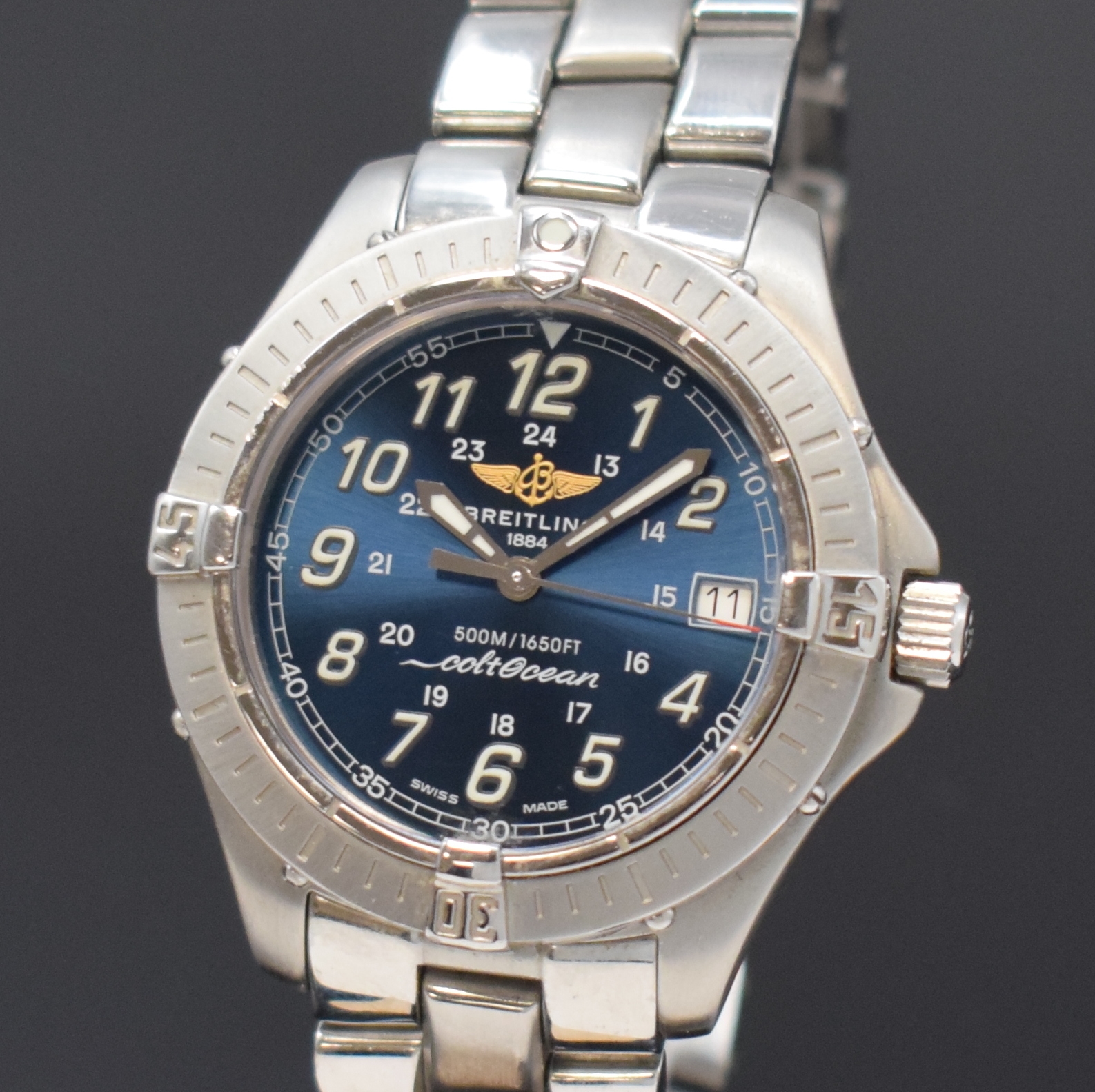 Detail a: BREITLING Colt Ocean Herrenarmbanduhr in Stahl Referenz A64350, Schweiz um 2000, quarz, orig. Gliederband m. Faltschl., Boden u. Krone verschr., ...
