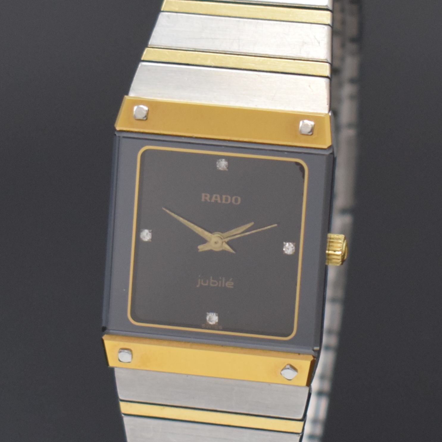 Detail a: RADO Jubile Damenarmbanduhr in Stahl/Gold Referenz 110.0197.3, Schweiz um 2000, quarz, orig. Gliederband, Boden aufgedr., schwarzes Zifferbl. m. 4 ...