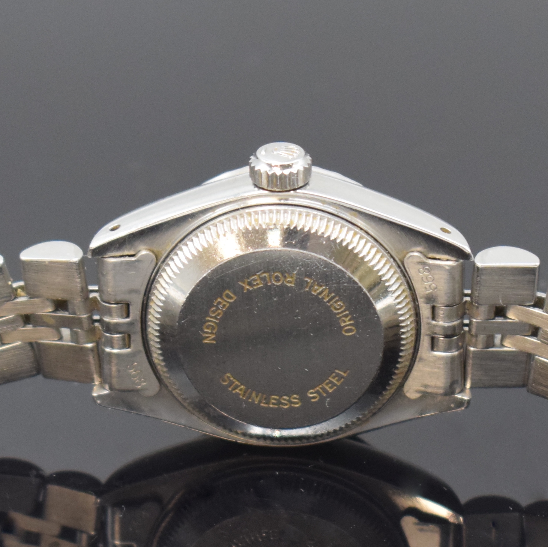 Detail d: ROLEX Oyster Perpetual Date Damenarmbanduhr in Stahl Referenz 69240, Schweiz um 1989, Automatik, Chronometer der Superlative, verschr. Boden u. ...