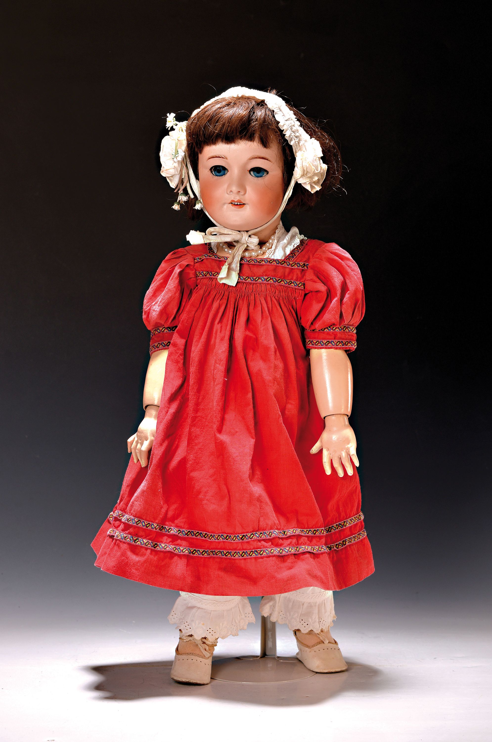 Große Porzellankopfpuppe "Tête Jumeau", um 1900-1909, Kopfmarke Unis France, 71 149 301, roter Stempel Tete Jumeau, Typ Bebe, Kurbelkopf, ...