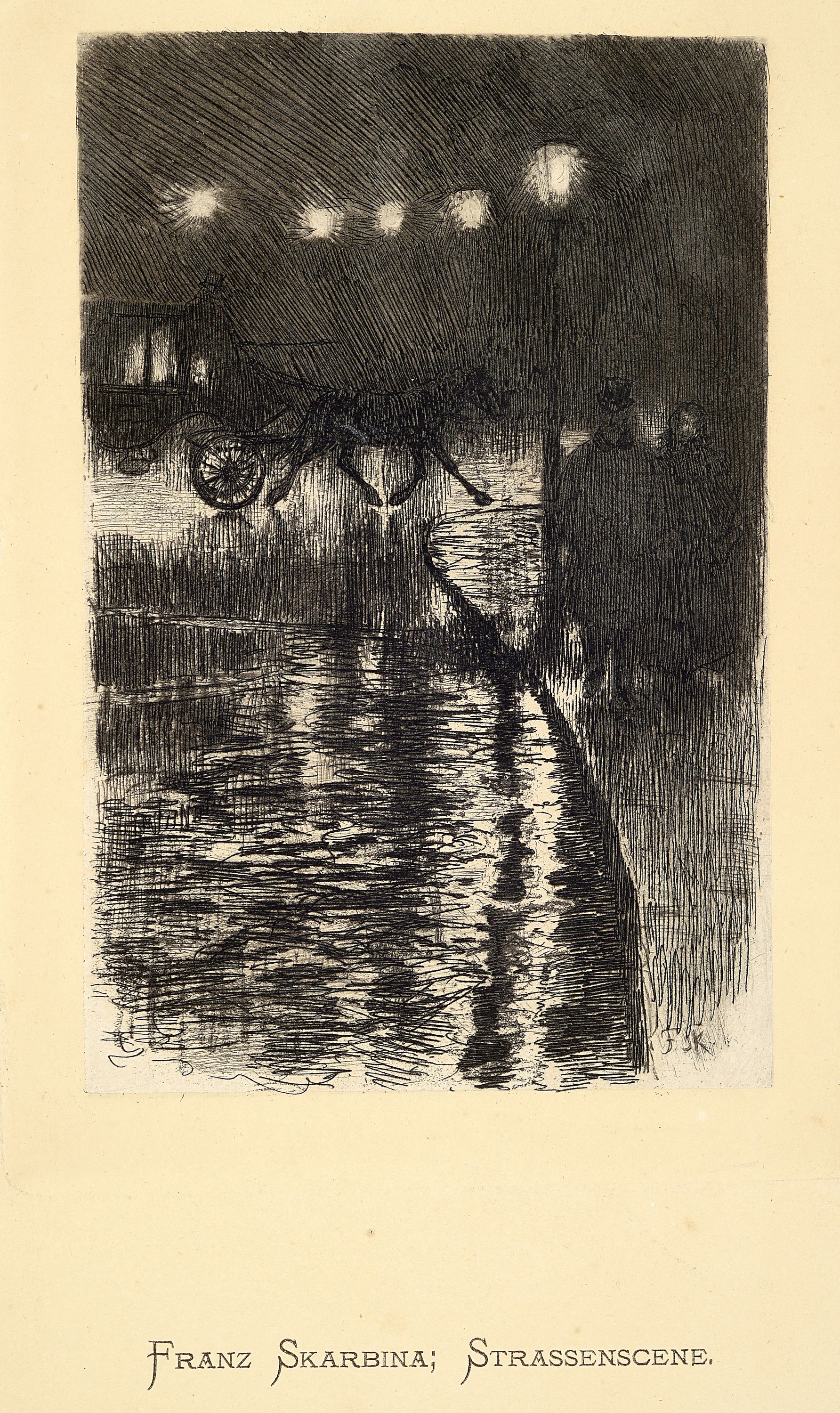 Franz Skarbina, 1849-1910 Berlin, Radierung , "Strassenscene", späterer Abzug von Originalplatte, in der Platte monogrammiert, ...