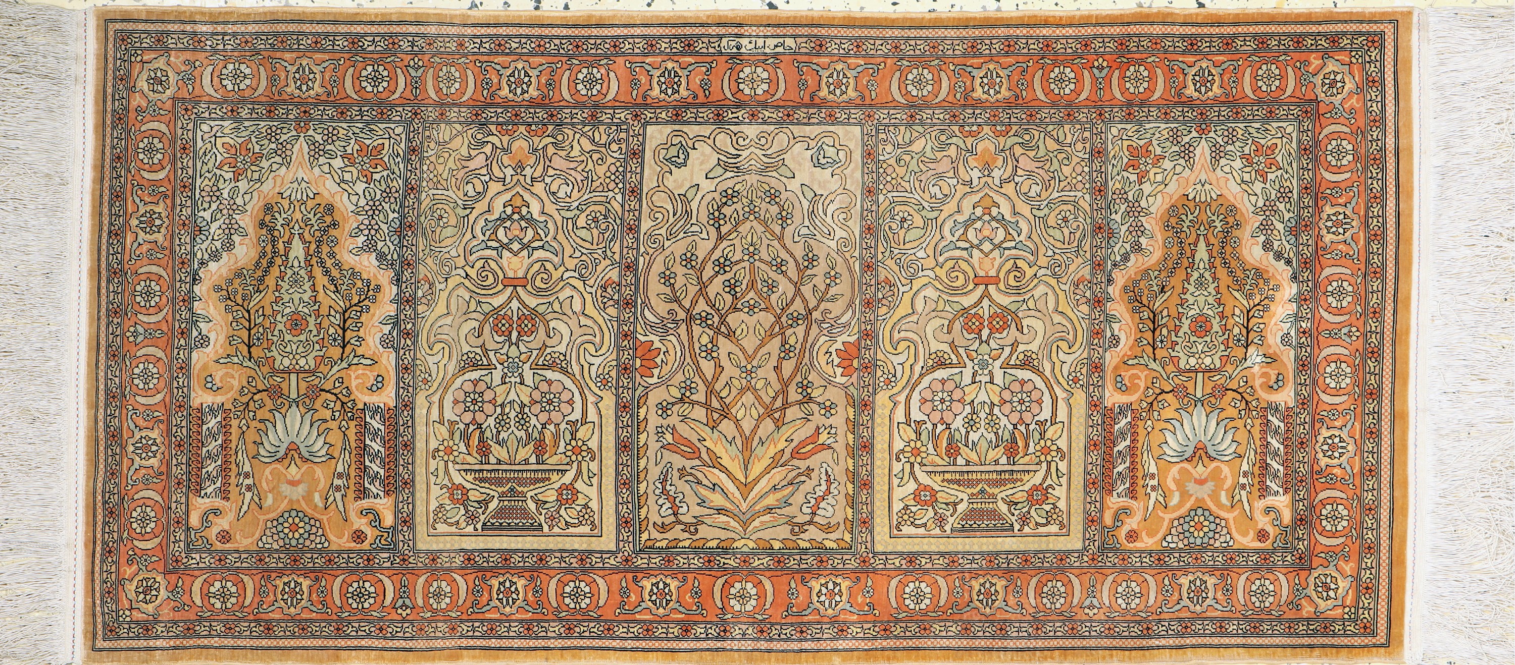 Hereke Seide"Saf"fein, Türkei, um 1950, reine Naturseide, ca. 130 x 66 cm, ca. 1,0 Mio. Kn/qm, EHZ: 1-2